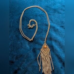 Silver Tone and Orange Tassle Necklace